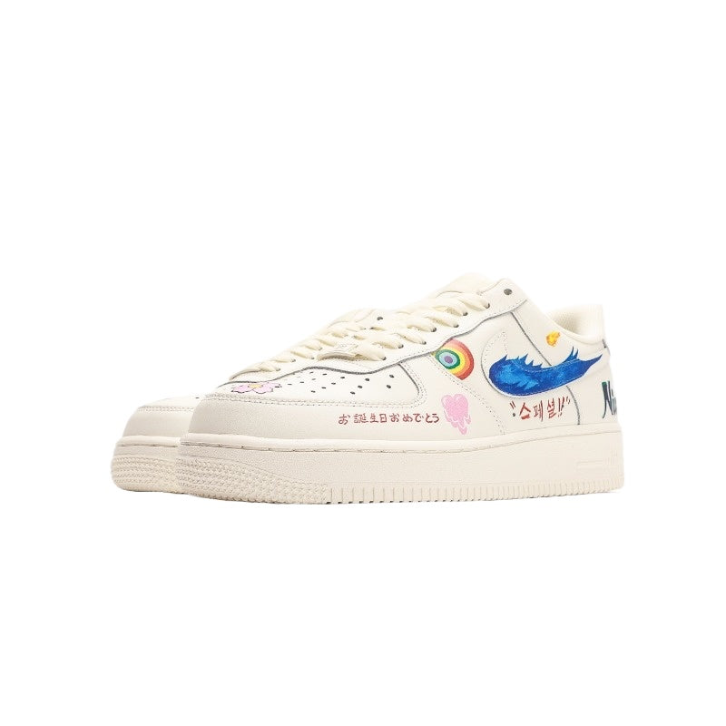 AF1 米白彩手繪塗鴉印花