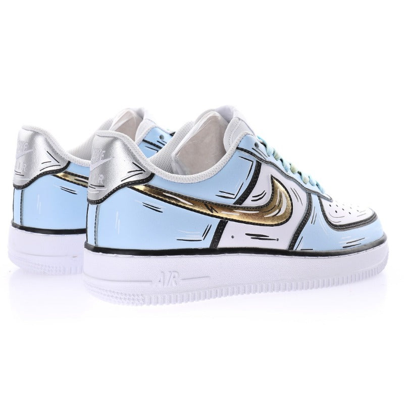 AF1 2D塗鴉白黑金淺藍