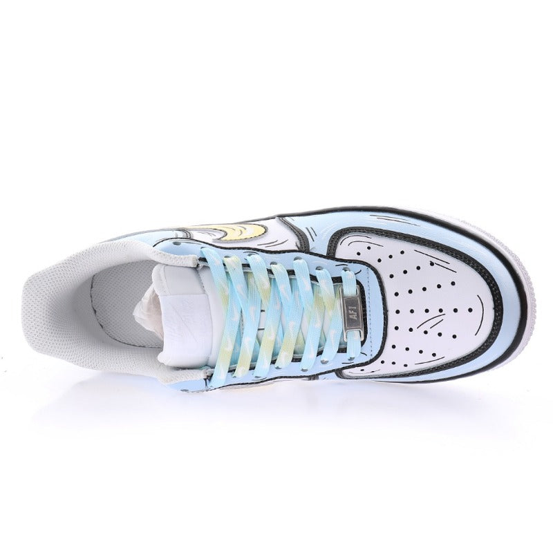 AF1 2D塗鴉白黑金淺藍