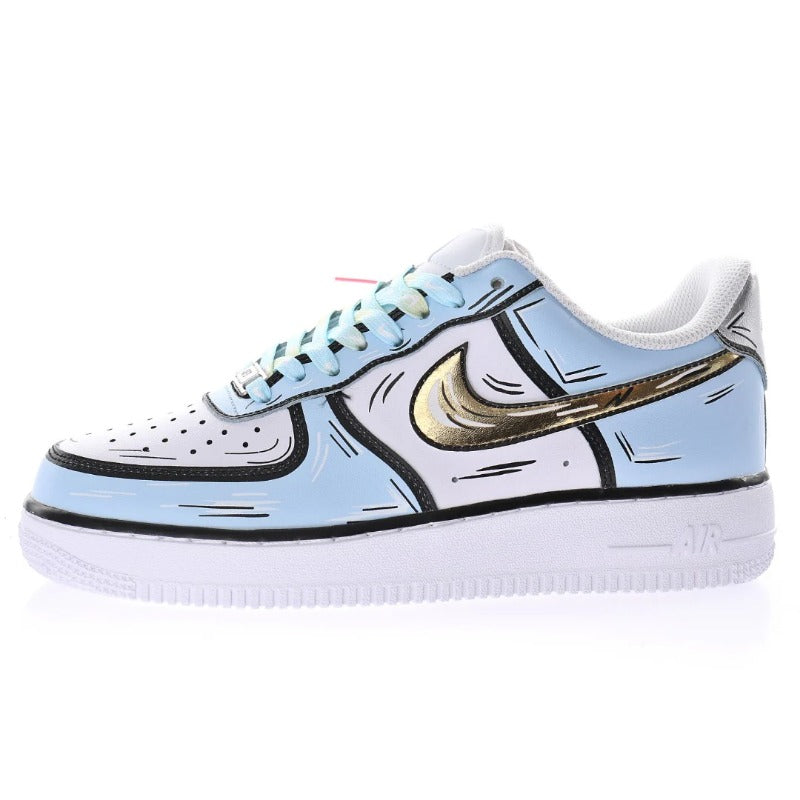 AF1 2D塗鴉白黑金淺藍