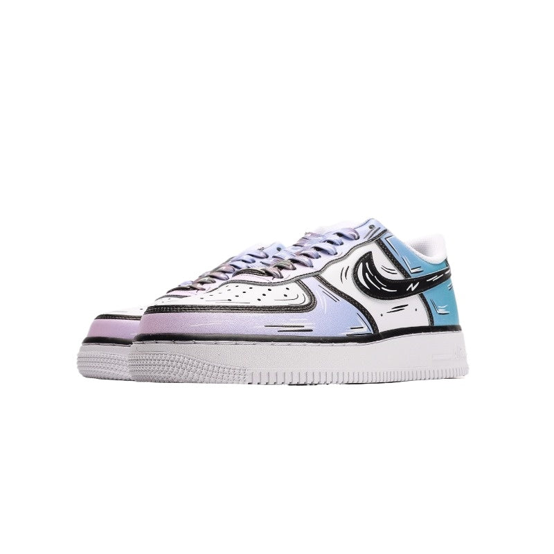 AF1 2D塗鴉白黑藍紫漸變