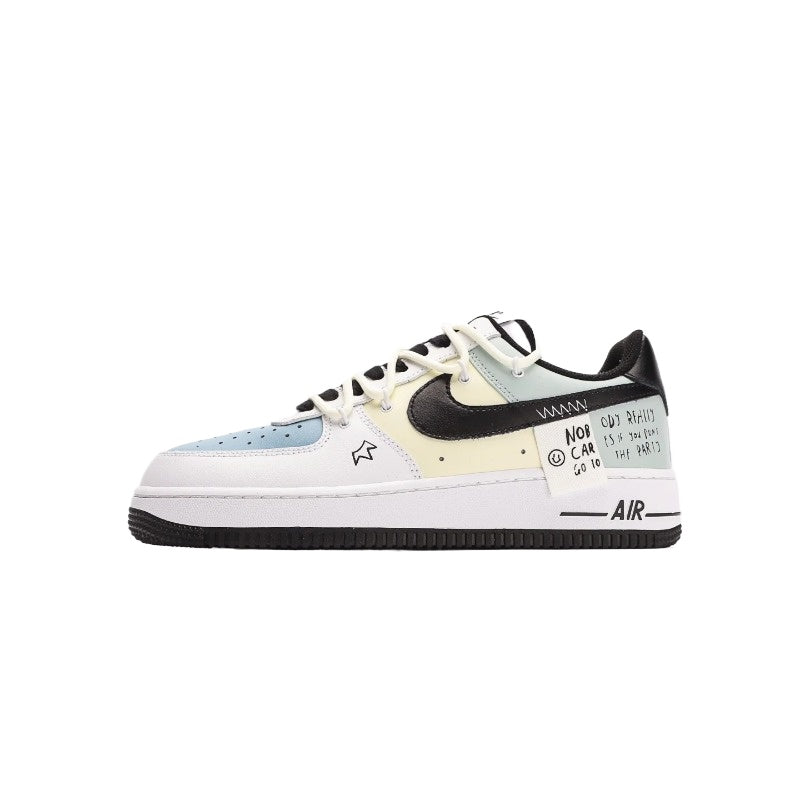 AF1 白米淺藍黑皇冠塗鴉綁繩