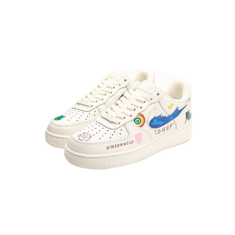 AF1 米白彩手繪塗鴉印花