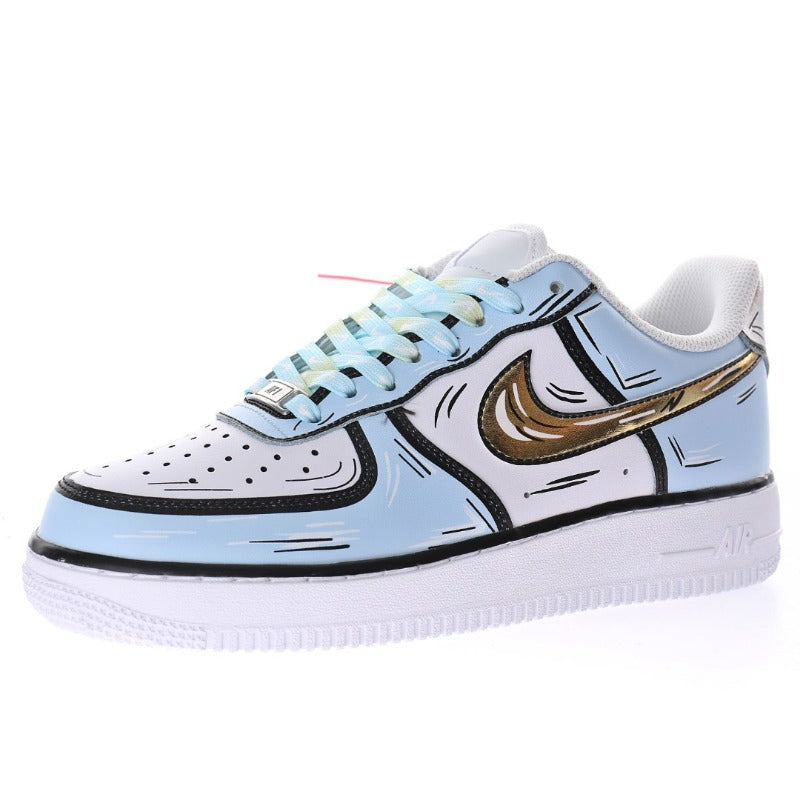 AF1 2D塗鴉白黑金淺藍