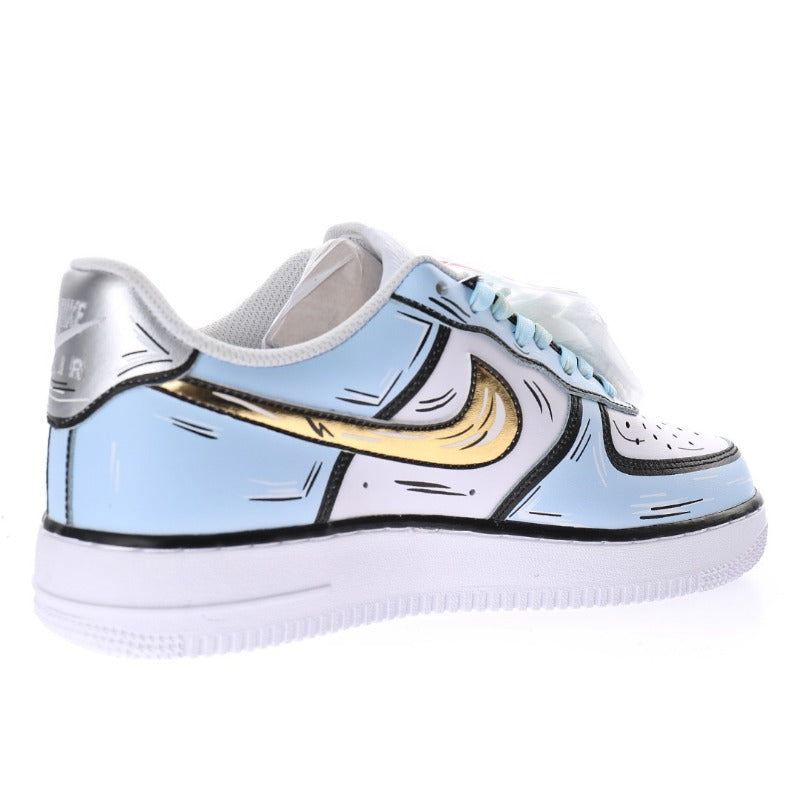 AF1 2D塗鴉白黑金淺藍